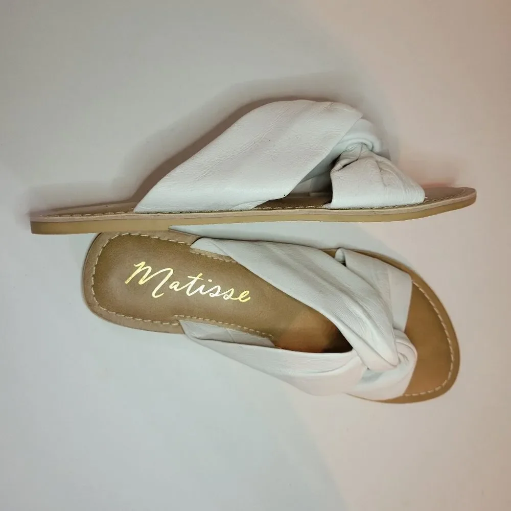 Matisse for Anthropologie White Leather Knotty Slide Flat Sandals